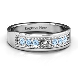 Star of David Band Ring in 925 Sterling Silver with Aquamarine
