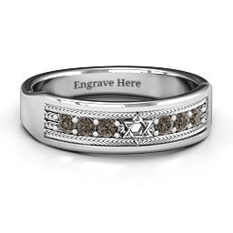 Star of David Band Ring in 925 Sterling Silver with Smokey Quartz