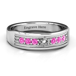 Star of David Band Ring in 925 Sterling Silver with Pink Tourmaline