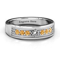 Star of David Band Ring in 925 Sterling Silver with Citrine