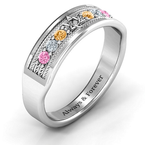 Star of David Band Ring – Sterling Silver with Pink Tourmaline, Cubic Zirconia, and Citrine