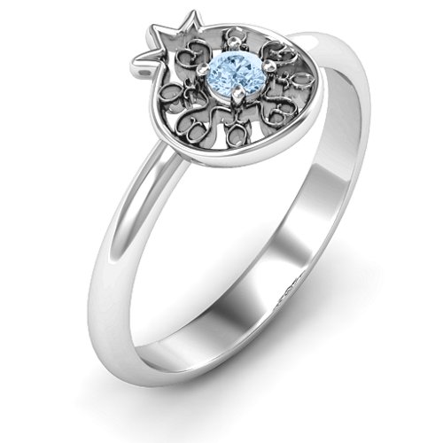 Pomegranate with Filigree Ring – Sterling Silver with Aquamarine