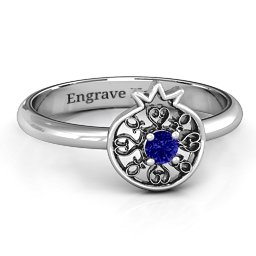 Pomegranate with Filigree Ring in 925 Sterling Silver with Blue Sapphire