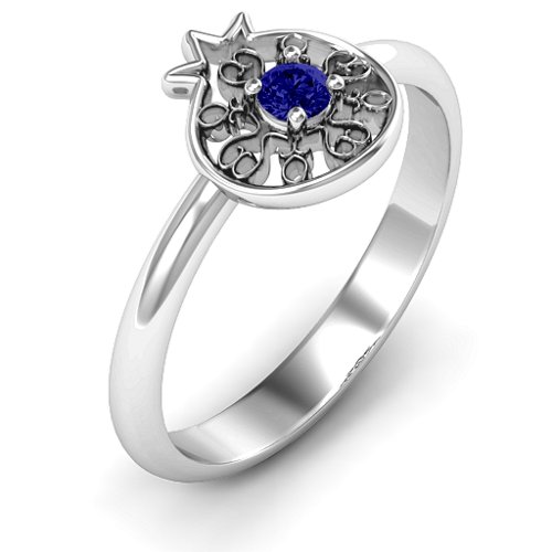 Pomegranate with Filigree Ring – Sterling Silver with Blue Sapphire