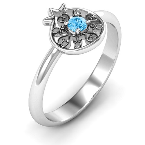 Pomegranate with Filigree Ring – Sterling Silver with Blue Topaz