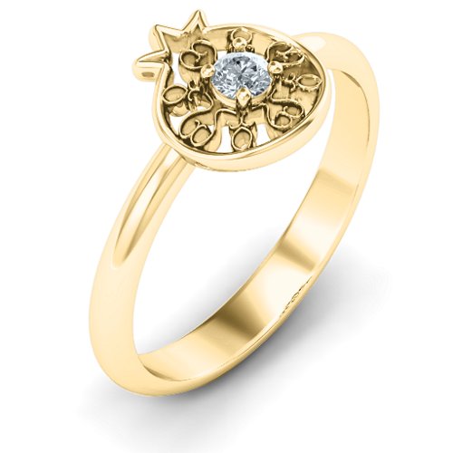 Pomegranate with Filigree Ring – 10K Yellow Gold with Cubic Zirconia