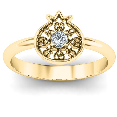 Pomegranate with Filigree Ring – 10K Yellow Gold with Cubic Zirconia