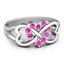 Birthstone Triple Heart Infinity Ring
