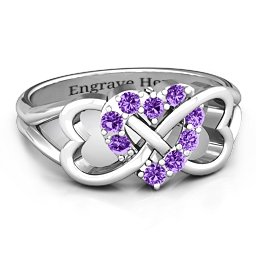 Birthstone Triple Heart Infinity Ring in 925 Sterling Silver with Amethyst