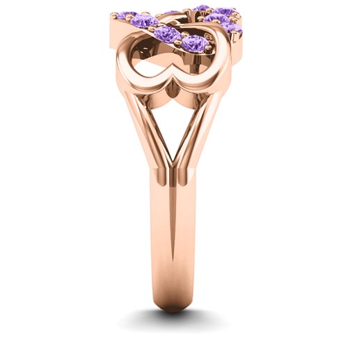 Birthstone Triple Heart Infinity Ring – 10K Rose Gold with Amethyst
