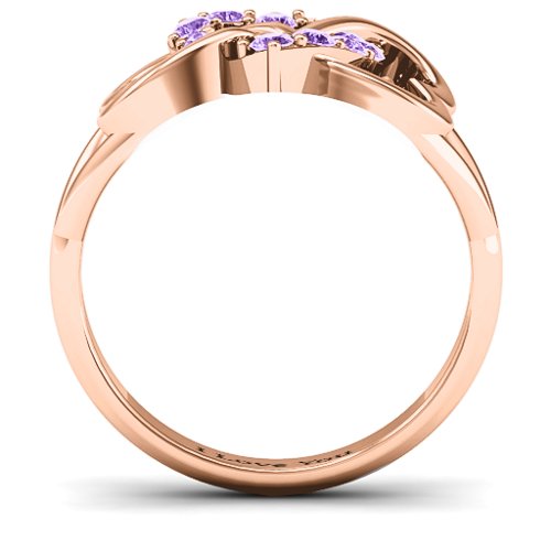 Birthstone Triple Heart Infinity Ring – 10K Rose Gold with Amethyst