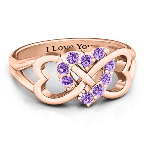 Birthstone Triple Heart Infinity Ring – 10K Rose Gold with Amethyst