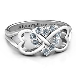 Birthstone Triple Heart Infinity Ring in 925 Sterling Silver with Diamond