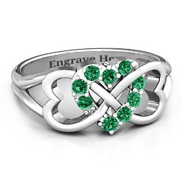 Birthstone Triple Heart Infinity Ring in 925 Sterling Silver with Emerald