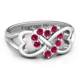 Birthstone Triple Heart Infinity Ring in 925 Sterling Silver with Ruby
