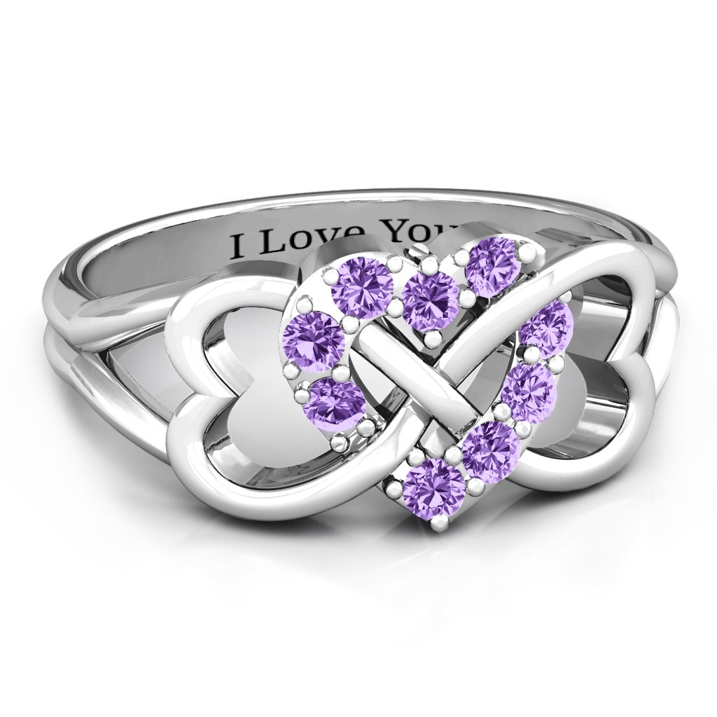Birthstone Triple Heart Infinity Ring