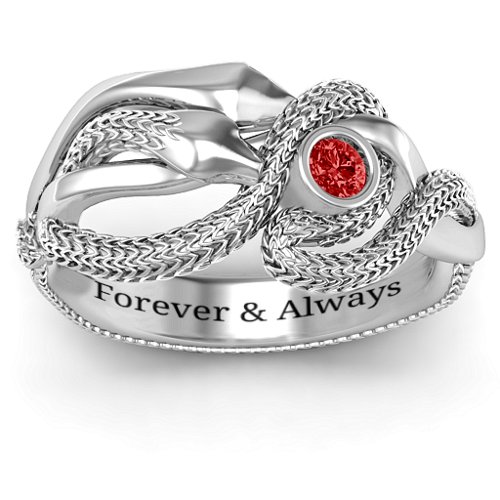 Guardian Snake Ring – Sterling Silver with Garnet