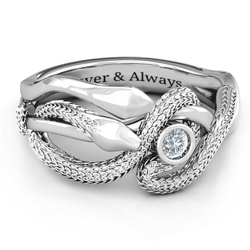 Guardian Snake Ring – Sterling Silver with Diamond