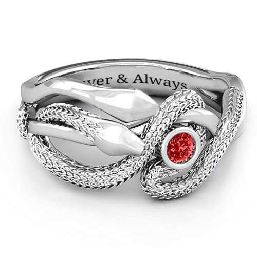 Guardian Snake Ring – Sterling Silver with Garnet