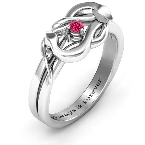 Snake Lover's Knot Ring – Sterling Silver with Ruby