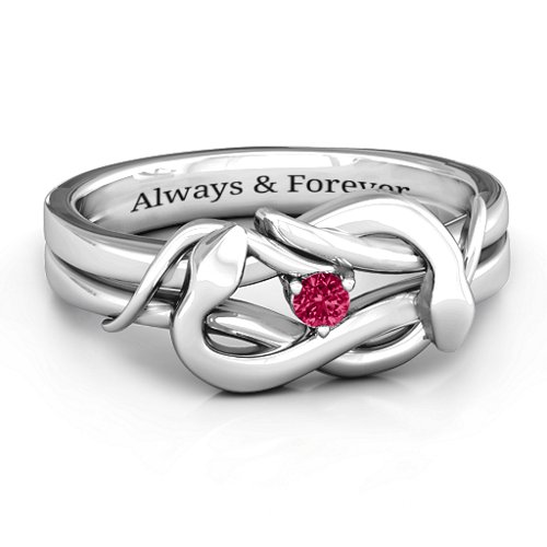 Snake Lover's Knot Ring – Sterling Silver with Ruby