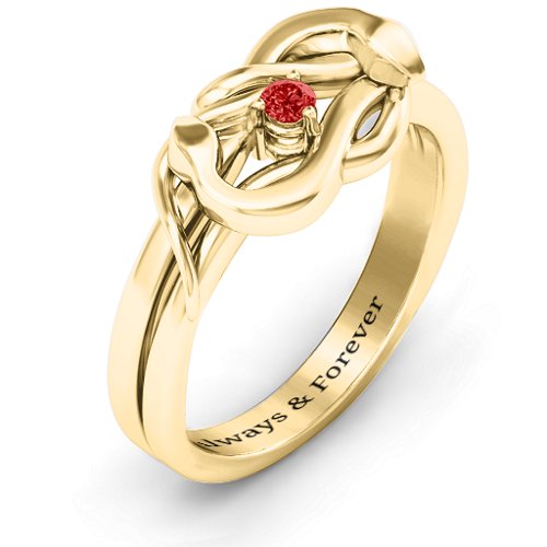 Snake Lover's Knot Ring – 10K Yellow Gold with Garnet