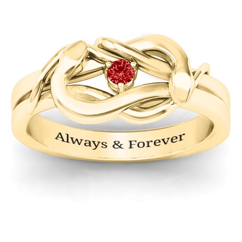 Snake Lover's Knot Ring – 10K Yellow Gold with Garnet