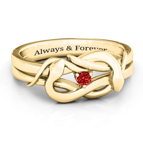 Snake Lover's Knot Ring – 10K Yellow Gold with Garnet