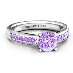 Peekaboo Ring in 925 Sterling Silver with Amethyst Premium Zirconia and Amethyst