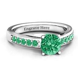 Peekaboo Ring in 925 Sterling Silver with Green Premium Zirconia and Emerald
