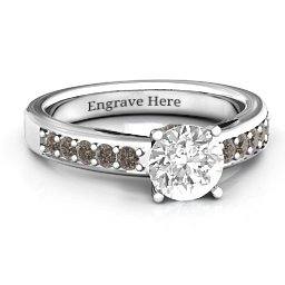 Peekaboo Ring in 925 Sterling Silver with White Premium Zirconia and Smokey Quartz