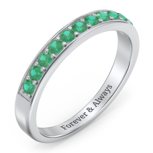 Shadow Band of Stones Ring – Sterling Silver with Emerald