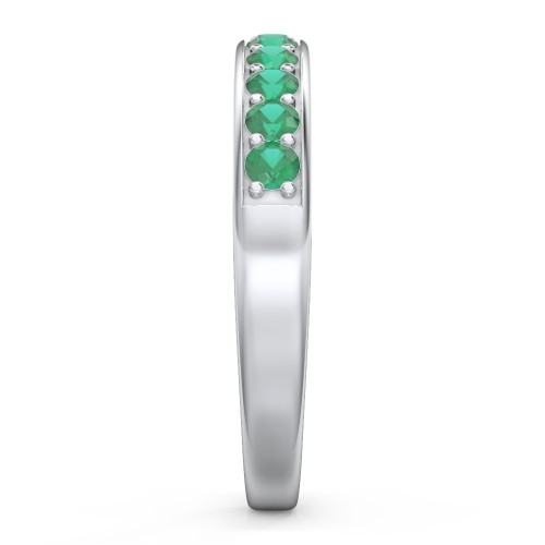 Shadow Band of Stones Ring – Sterling Silver with Emerald