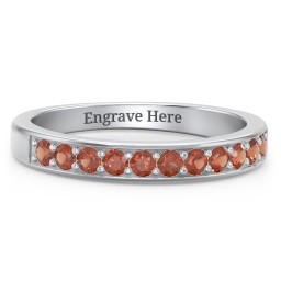 Shadow Band of Stones Ring in 925 Sterling Silver with Garnet