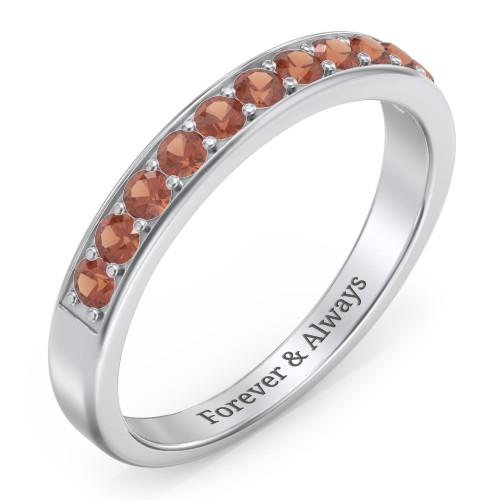 Shadow Band of Stones Ring – Sterling Silver with Garnet