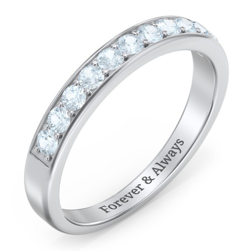 Shadow Band of Stones Ring – Sterling Silver with Aquamarine