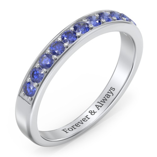 Shadow Band of Stones Ring – Sterling Silver with Blue Sapphire