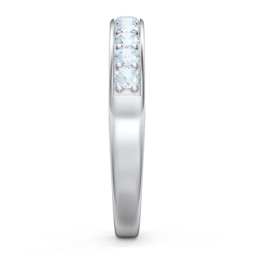 Shadow Band of Stones Ring – Sterling Silver with Aquamarine