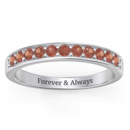 Shadow Band of Stones Ring – Sterling Silver with Garnet