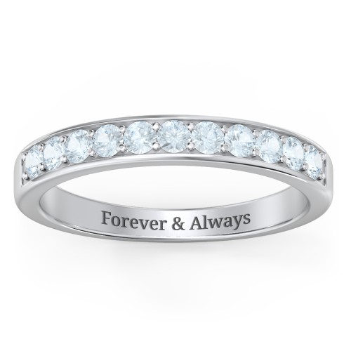 Shadow Band of Stones Ring – Sterling Silver with Aquamarine
