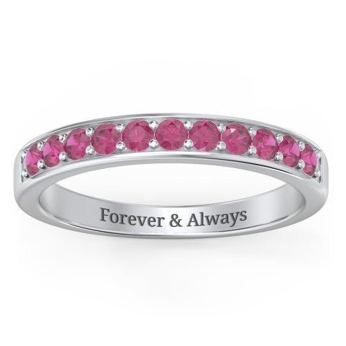 Shadow Band of Stones Ring – Sterling Silver with Ruby