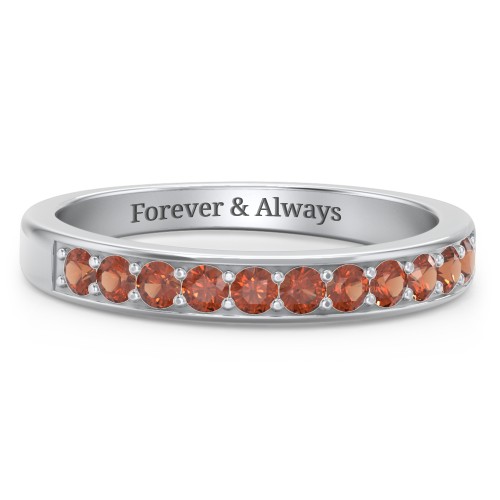 Shadow Band of Stones Ring – Sterling Silver with Garnet
