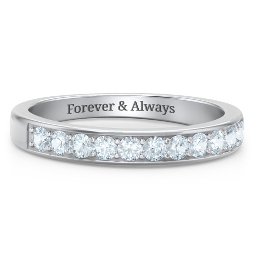 Shadow Band of Stones Ring – Sterling Silver with Aquamarine