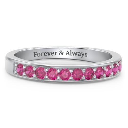 Shadow Band of Stones Ring – Sterling Silver with Ruby