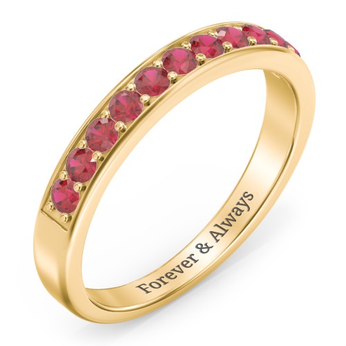 Shadow Band of Stones Ring – 10K Yellow Gold with Garnet