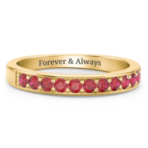 Shadow Band of Stones Ring – 10K Yellow Gold with Garnet