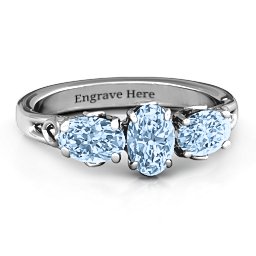 Triple Oval Stone Engagement Ring in 925 Sterling Silver with Aquamarine