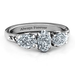 Triple Oval Stone Engagement Ring in 925 Sterling Silver with Diamond