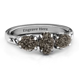 Triple Oval Stone Engagement Ring in 925 Sterling Silver with Smokey Quartz