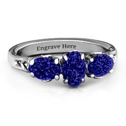Triple Oval Stone Engagement Ring in 925 Sterling Silver with Blue Sapphire